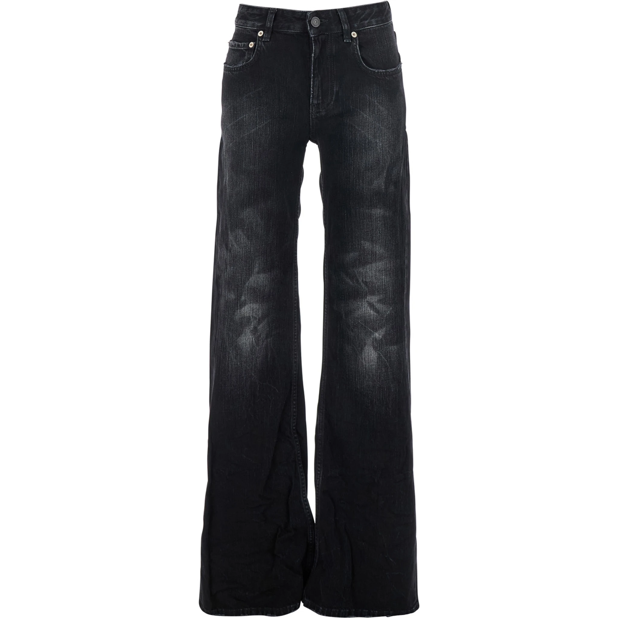 Black Jeans with Faded Effect and Wide Legi n Denim Woman
