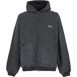 Grey Sweatshirt with Fixed Hood and Logo Detail on the Front in Cotton Man