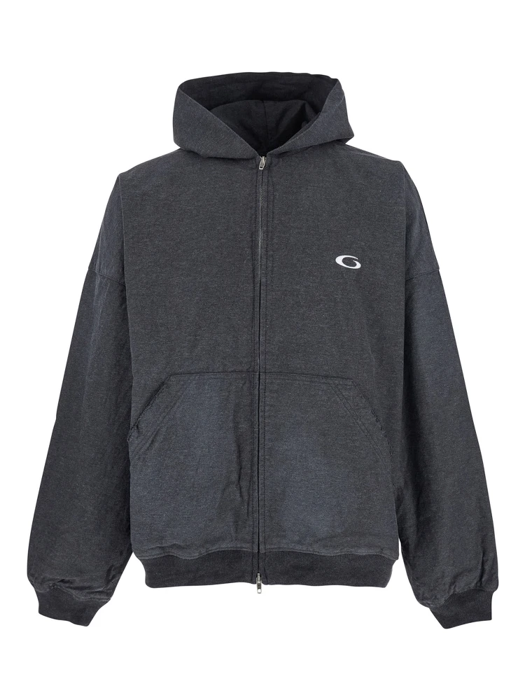 Grey Sweatshirt with Fixed Hood and Logo Detail on the Front in Cotton Man