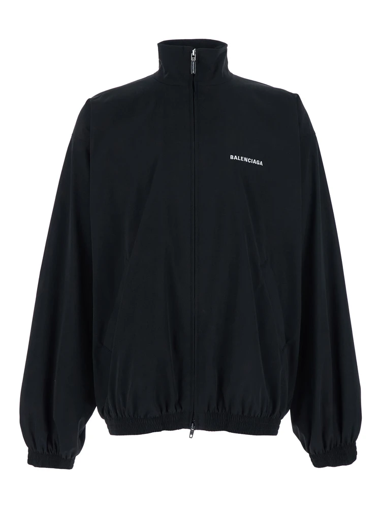Black High Neck Sweatshirt with Logo Lettering on Front and Rear in Tech Fabric Man
