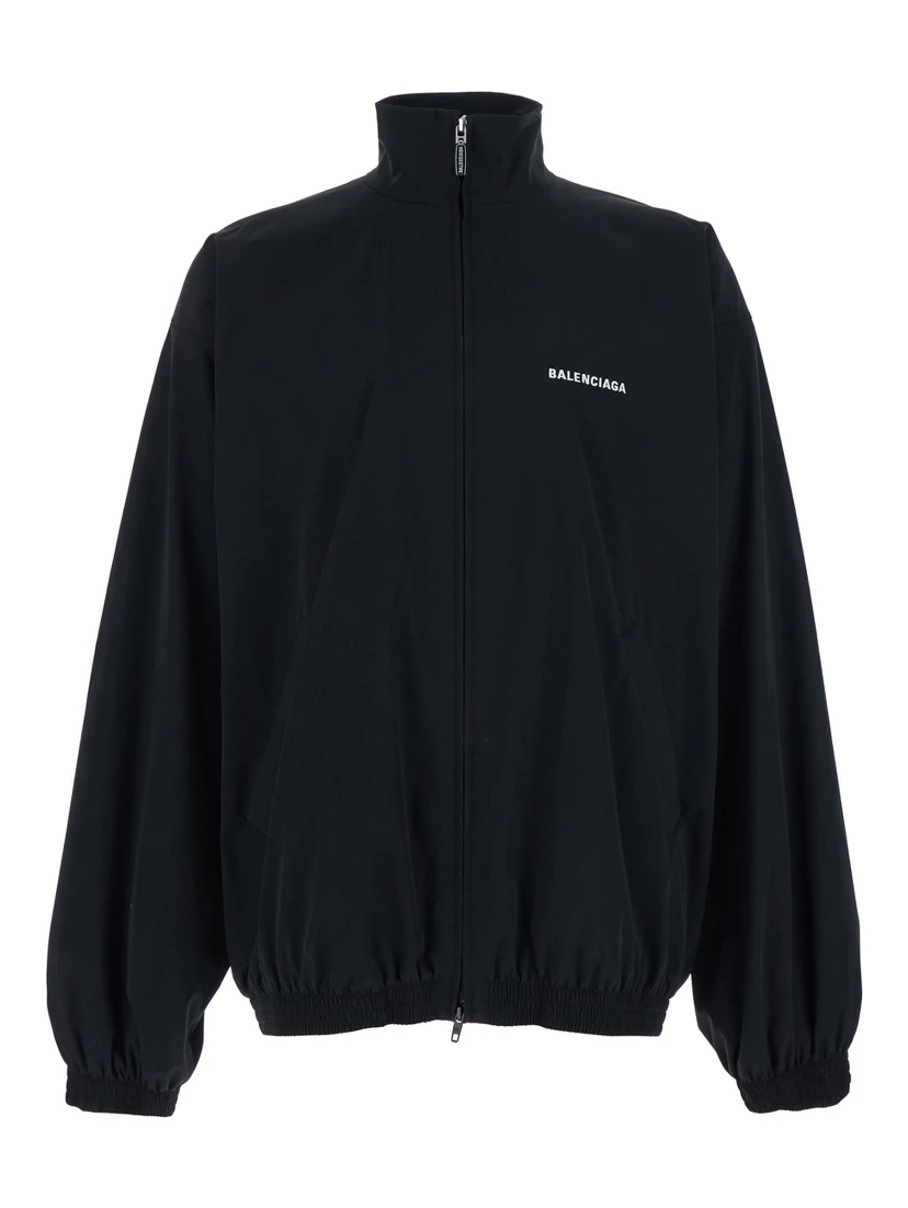 Black High Neck Sweatshirt with Logo Lettering on Front and Rear in Tech Fabric Man