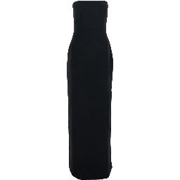 Anderson Black Long Dress with Bare Shoulder and Back Slit in Twill Woman