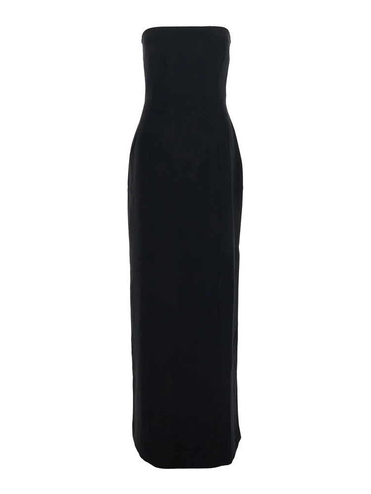 Anderson Black Long Dress with Bare Shoulder and Back Slit in Twill Woman