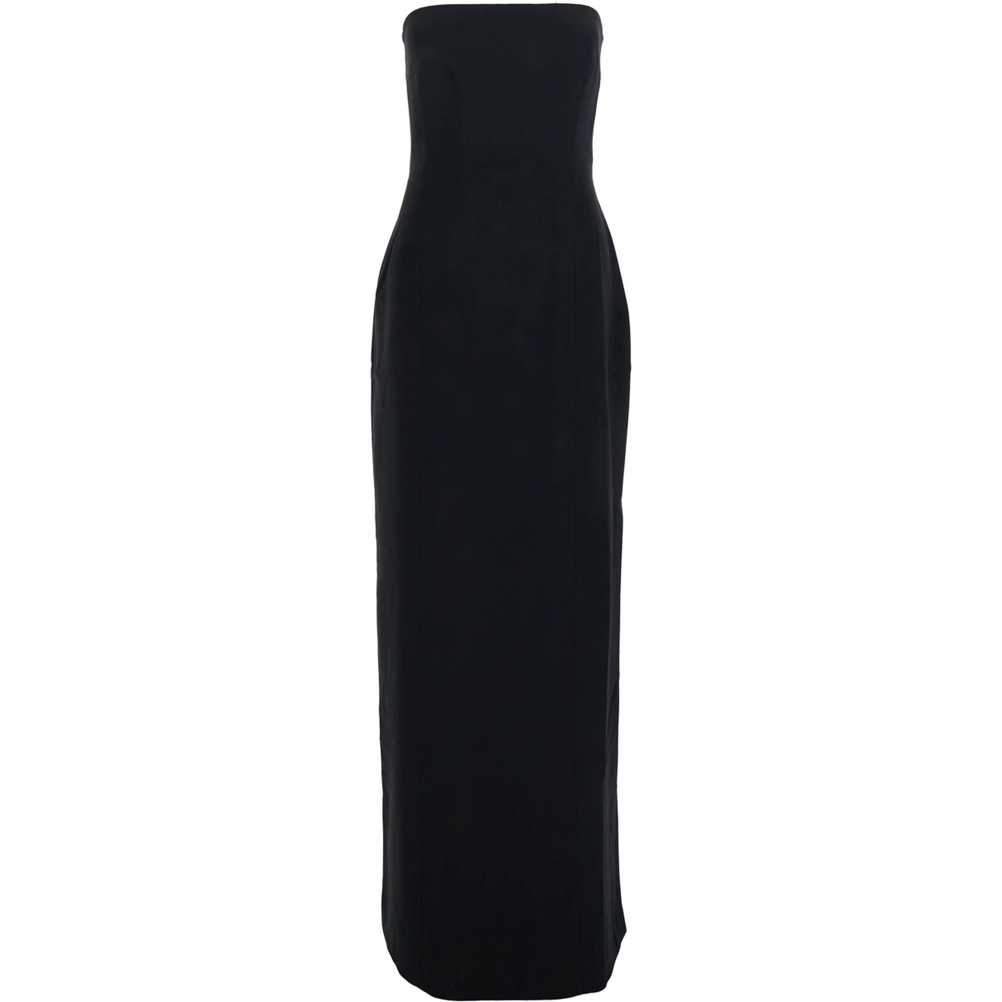 Anderson Black Long Dress with Bare Shoulder and Back Slit in Twill Woman