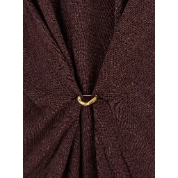 Bordeaux V-Neck Sweater with Ring Detail at the Waist in Fabric Woman