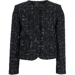 Black Jacket with Round Neck and Front Button Closure in Tweed Woman