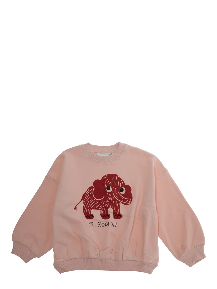 Pink Crewneck Sweatshirt with Maxi Print on the Front in Cotton Baby