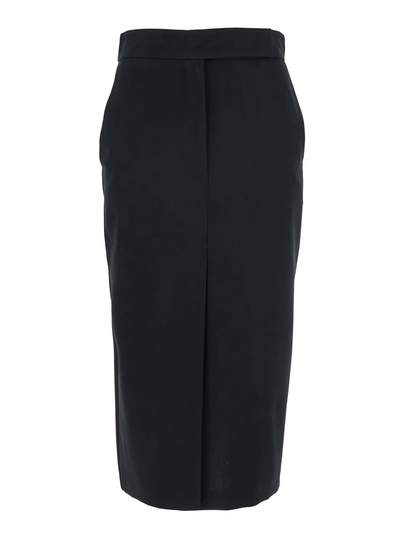 Black Long Skirt with Concealed Front Closure and Front and Rear Single Slit in Fabric Woman