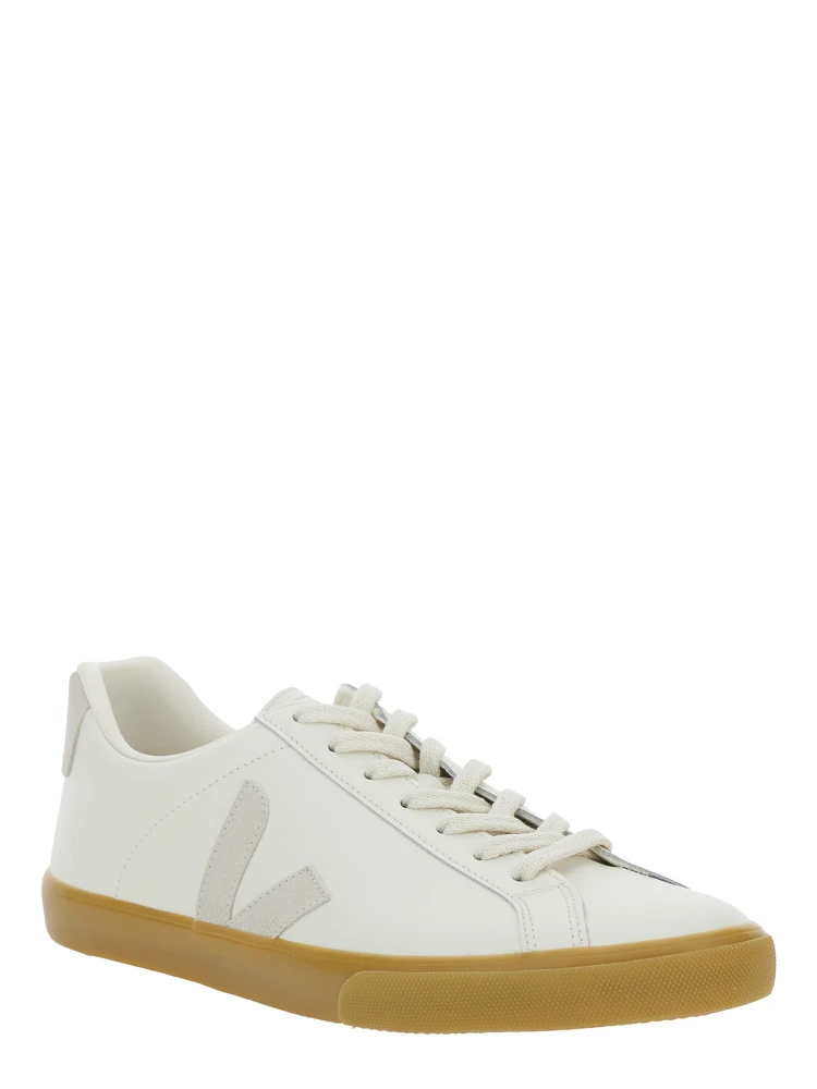 Esplar White Low Top Sneakers with Contrasting Heel with Logo Lettering and Logo Patch on the Side in Leather Unisex alternative