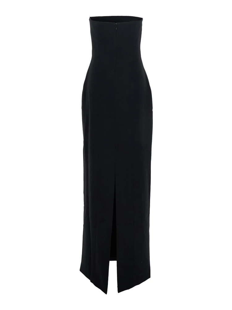 Anderson Black Long Dress with Bare Shoulder and Back Slit in Twill Woman alternative