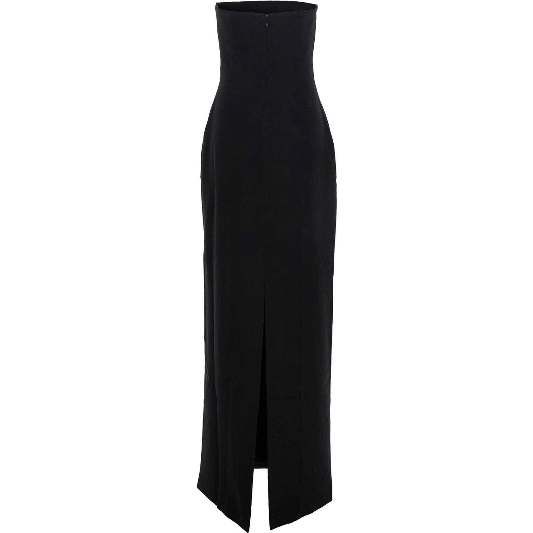 Anderson Black Long Dress with Bare Shoulder and Back Slit in Twill Woman