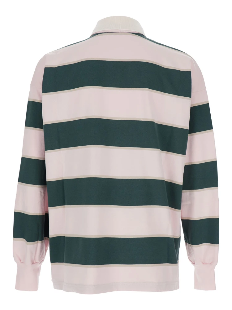 Pink Polo Shirt with Classic Collar and All-Over Striped Motif in Cotton Man alternative