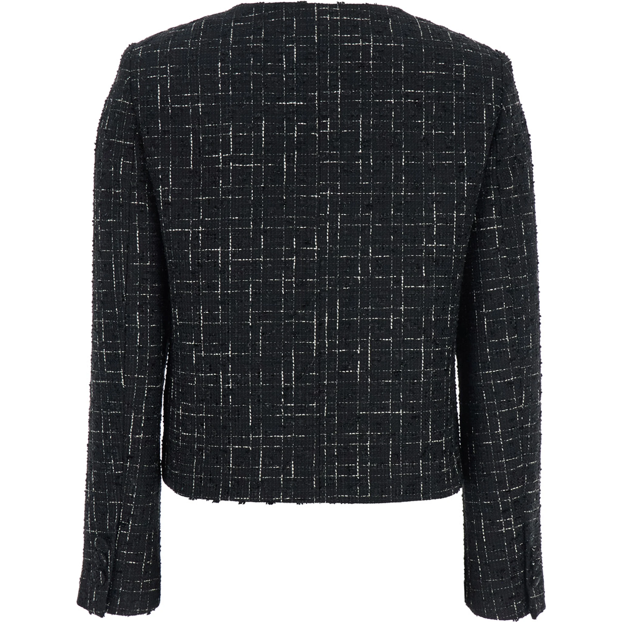 Black Jacket with Round Neck and Front Button Closure in Tweed Woman