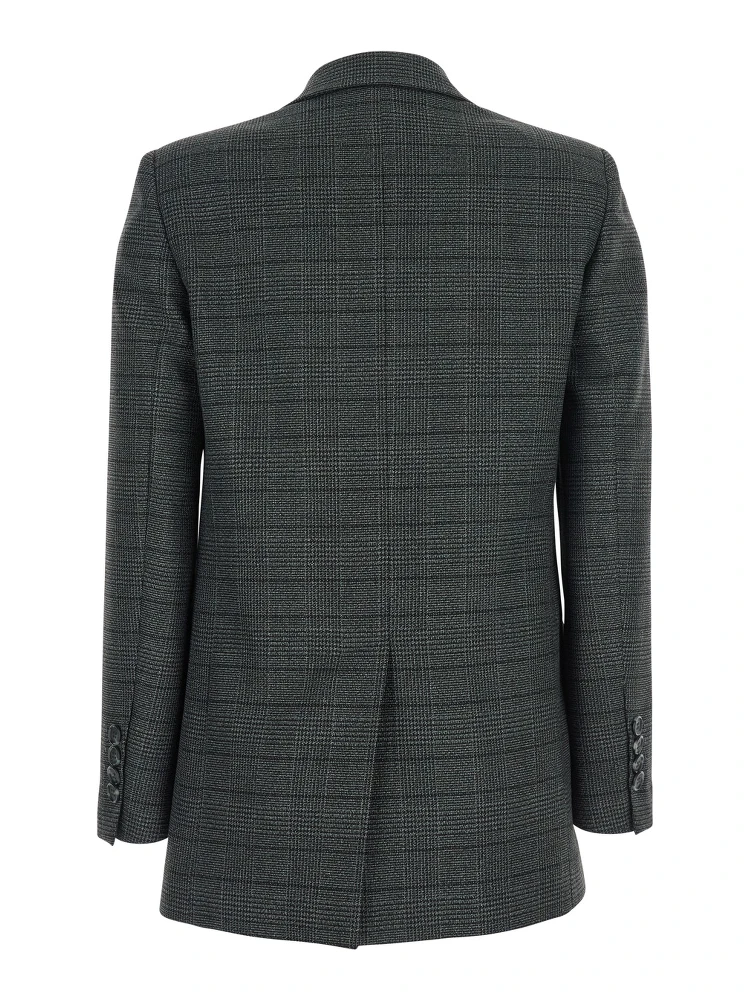 Grey Double-Breasted Jacket with Peak Revers and All-Over Striped Motif in Wool Woman alternative