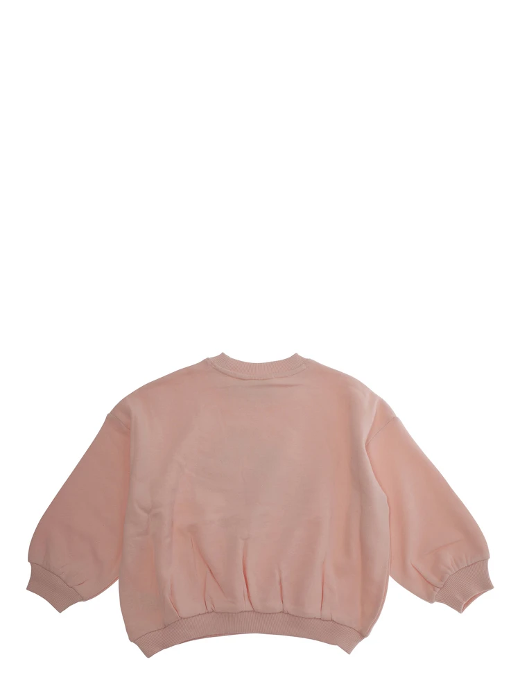 Pink Crewneck Sweatshirt with Maxi Print on the Front in Cotton Baby alternative