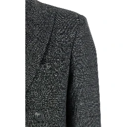 Grey Double-Breasted Jacket with Peak Revers and All-Over Striped Motif in Wool Woman