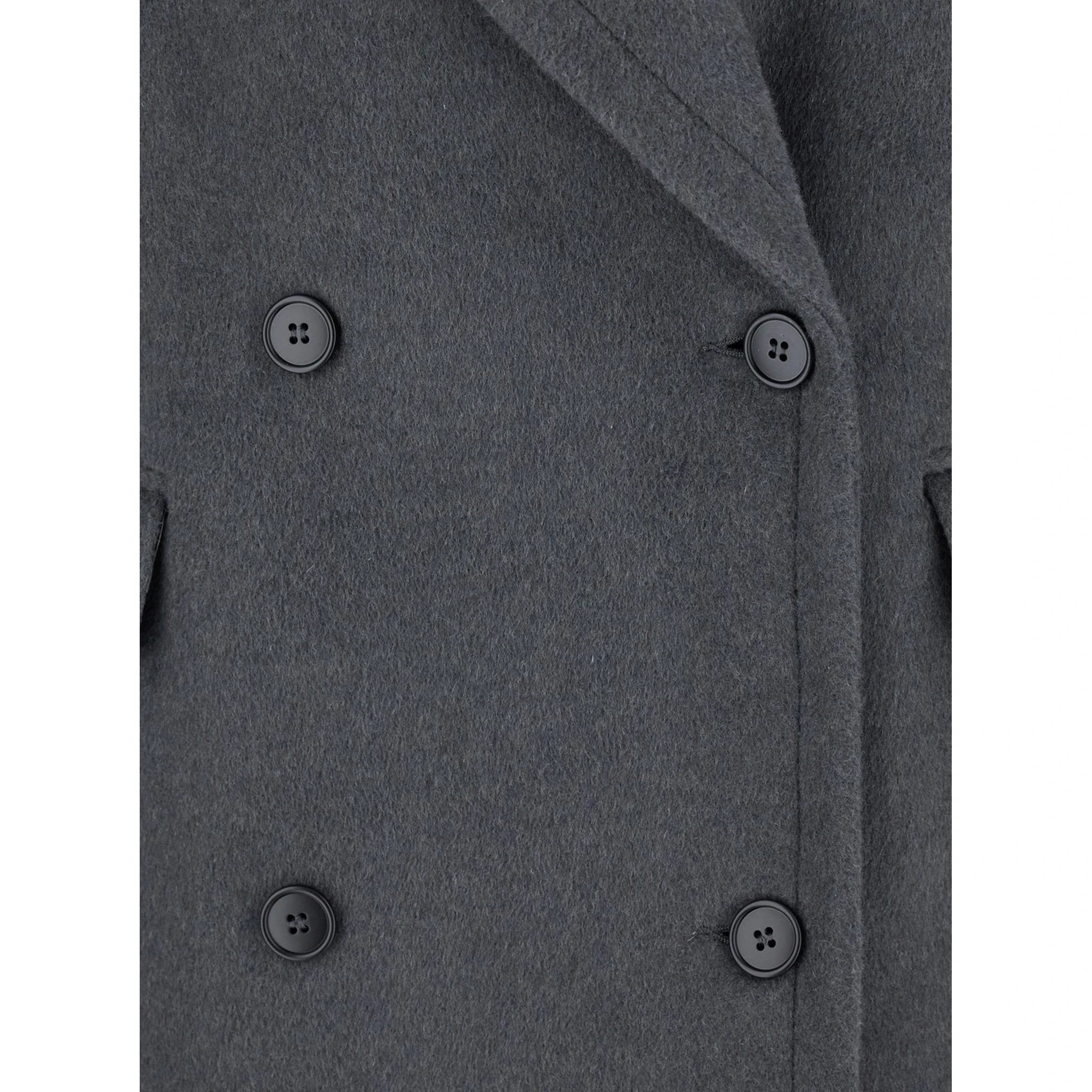 Grey Double-Breasted Coat with Wide Notched Revers in Wool Woman