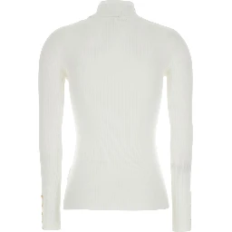 White Turtleneck Sweater with Logo Plaque on the Front in Silk Blend Woman
