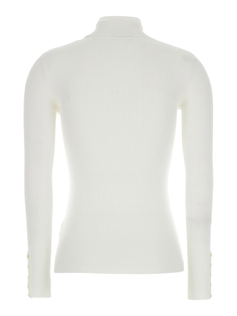 White Turtleneck Sweater with Logo Plaque on the Front in Silk Blend Woman