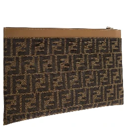 Brown Clutch with All-Over FF Motif in Fabric and Leather Man