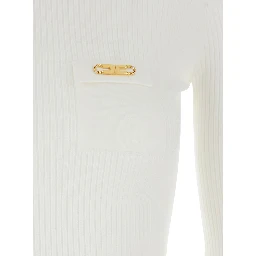 White Turtleneck Sweater with Logo Plaque on the Front in Silk Blend Woman