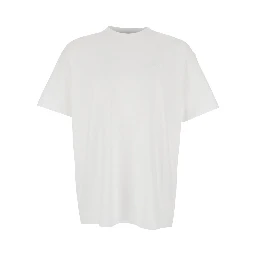 White Crewneck T-Shirt with Logo Patch on the Front in Cotton Man