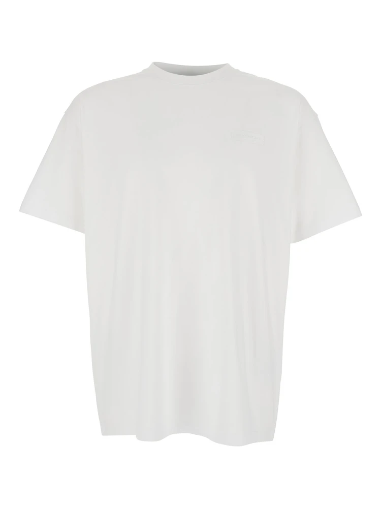 White Crewneck T-Shirt with Logo Patch on the Front in Cotton Man