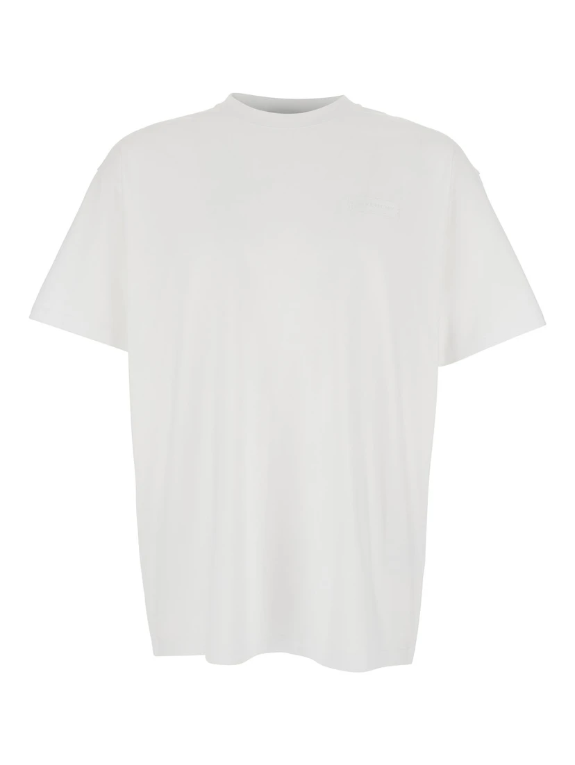 White Crewneck T-Shirt with Logo Patch on the Front in Cotton Man