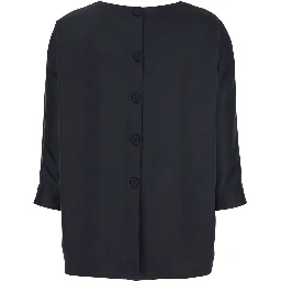 Blue Blouse with Three-Quarter Sleeves in Satin Woman