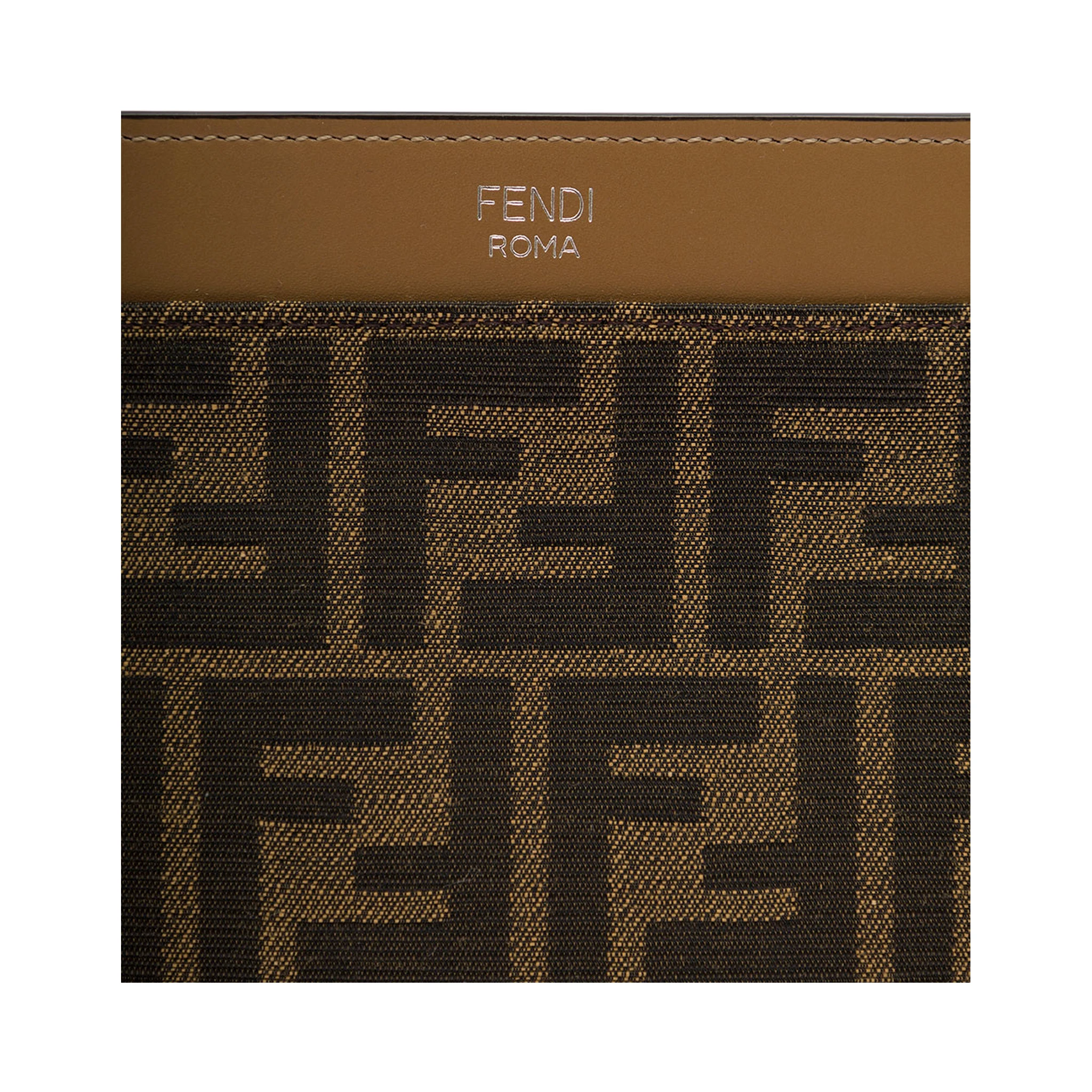 Brown Clutch with All-Over FF Motif in Fabric and Leather Man