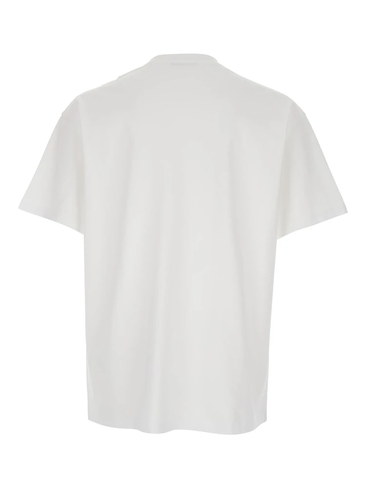 White Crewneck T-Shirt with Logo Patch on the Front in Cotton Man alternative