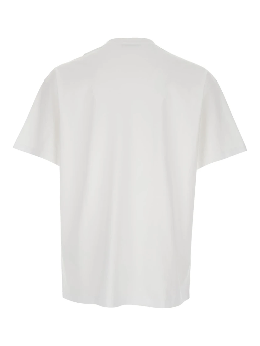 White Crewneck T-Shirt with Logo Patch on the Front in Cotton Man