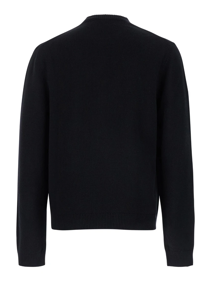 Black Crewneck Sweater with Web Detail in Cashmere Man