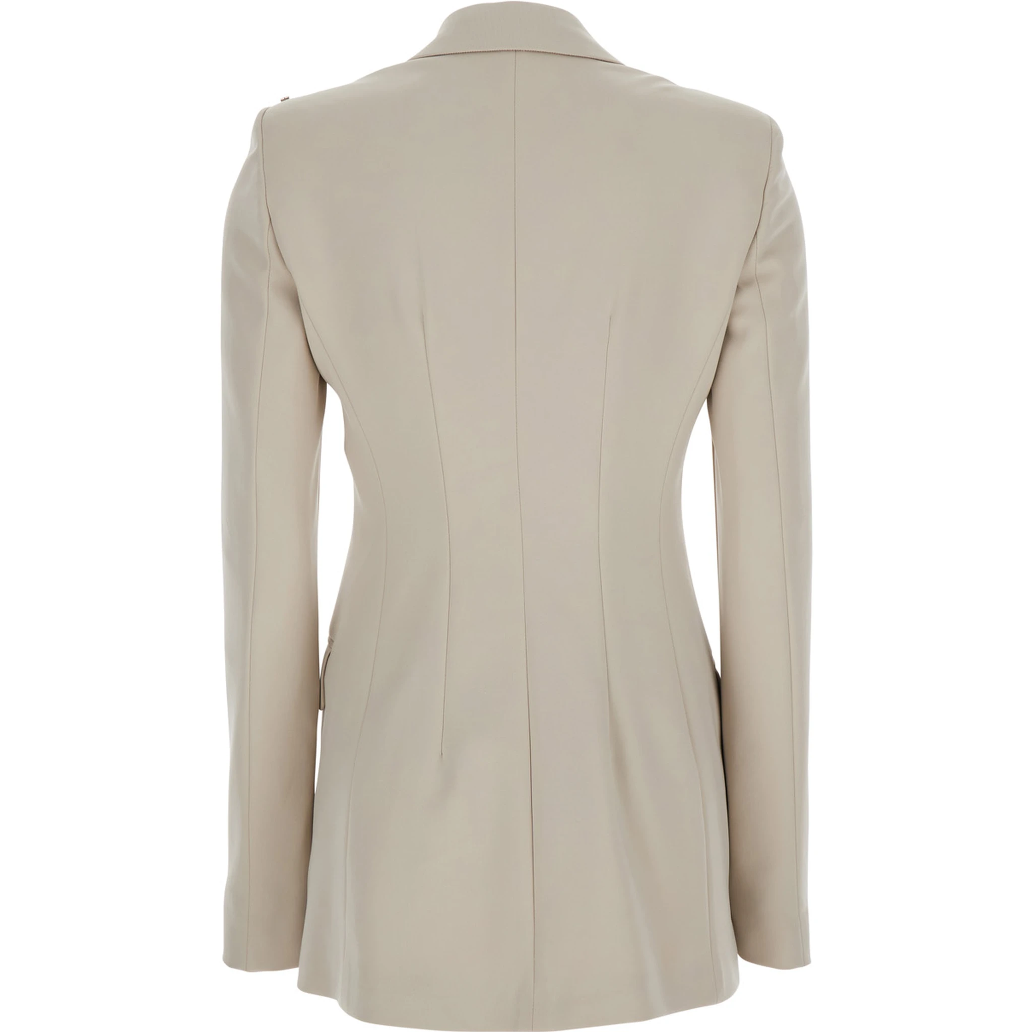 Frizzo Beige Double-Breasted Jacket with Peak Revers in Tech Fabric Stretch Woman