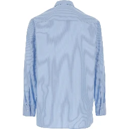 Light-Blue Pinstriped Shirt with Pointed Collar in Cotton Man