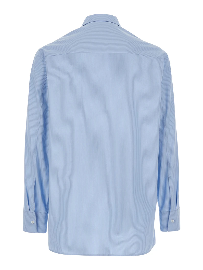 Light-Blue Pinstriped Shirt with Pointed Collar in Cotton Man