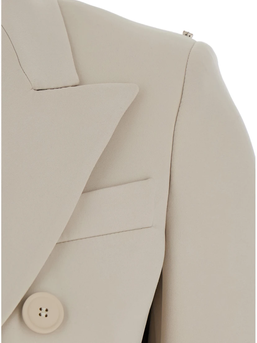 Frizzo Beige Double-Breasted Jacket with Peak Revers in Tech Fabric Stretch Woman