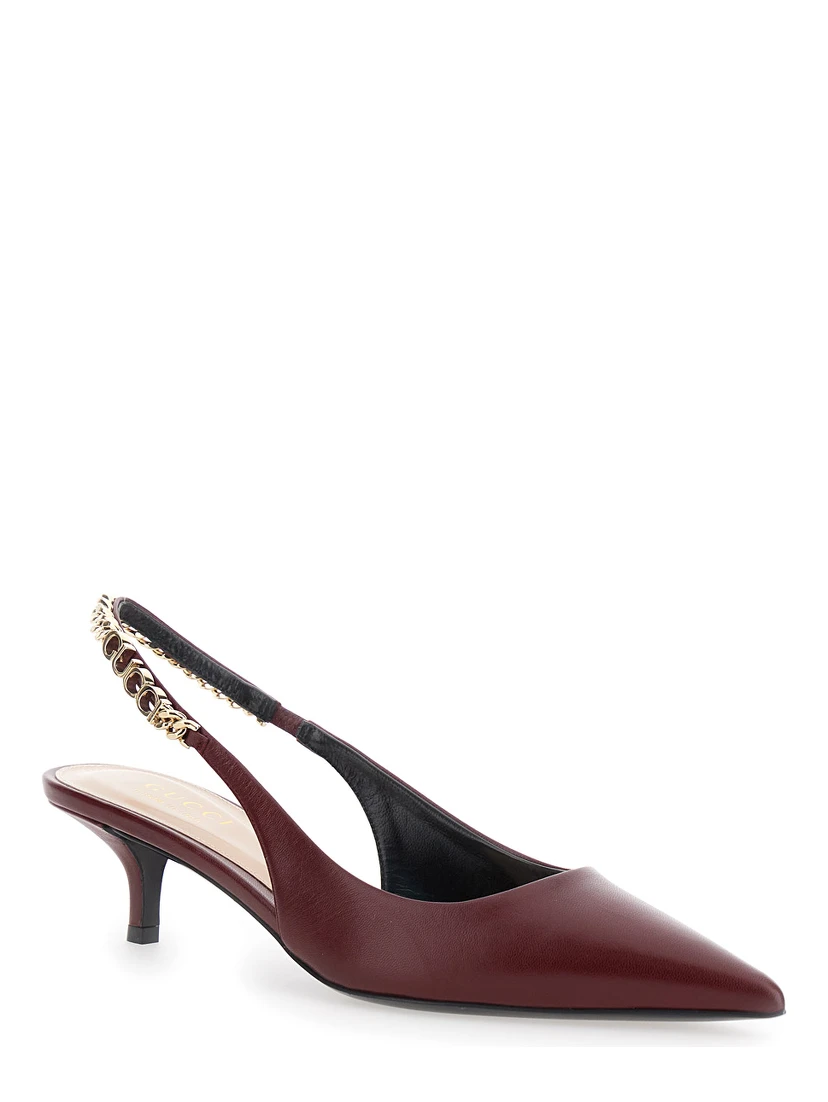 Signoria Red Ancora Slingback Pumps with Lettering in Leather Woman