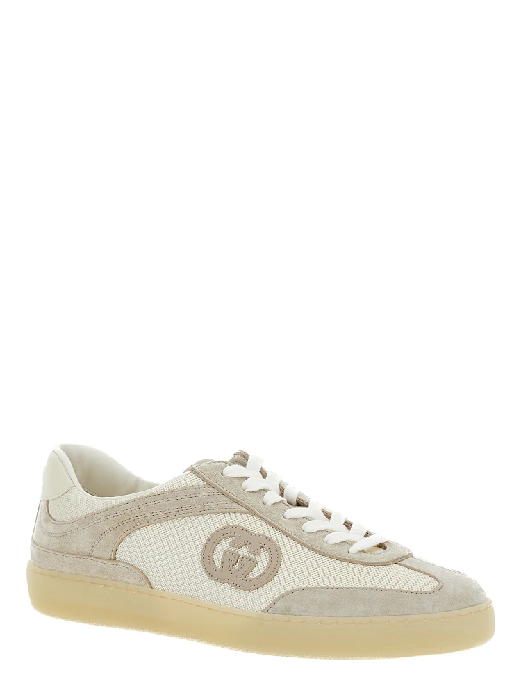 G74 Beige Low Top Sneakers with Logo Patch on the Side and Logo Lettering on the Tongue in Suede Man alternative