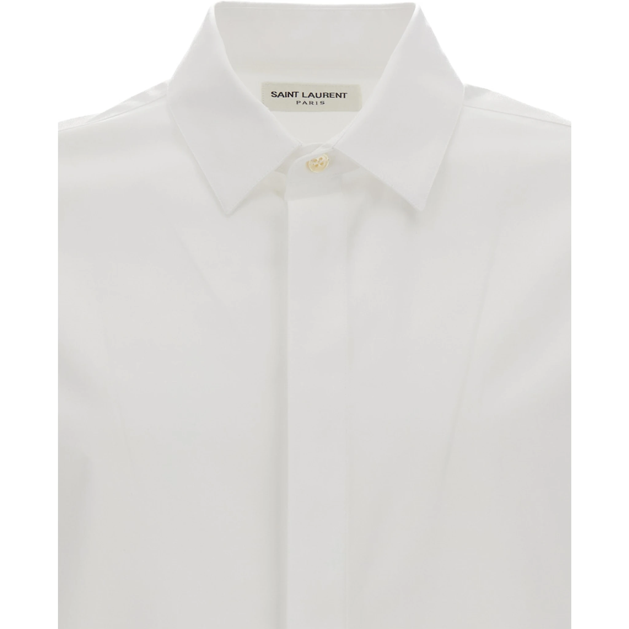 White Pointed Collar Long Sleeve Shirt in Cotton Man