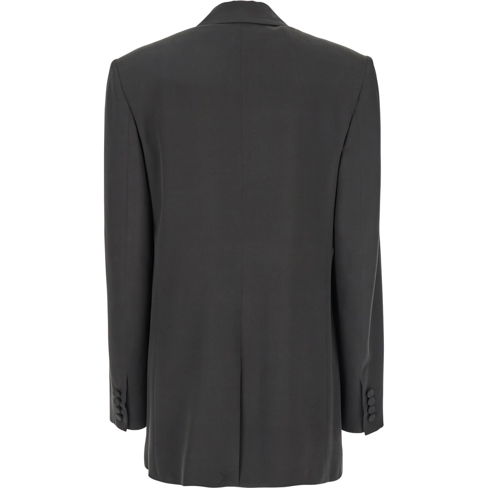 جاكيت رمادي بصف أزرار واحد وأزرار مطوية من الحرير للنساء