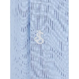 Light-Blue Pinstriped Shirt with Pointed Collar in Cotton Man