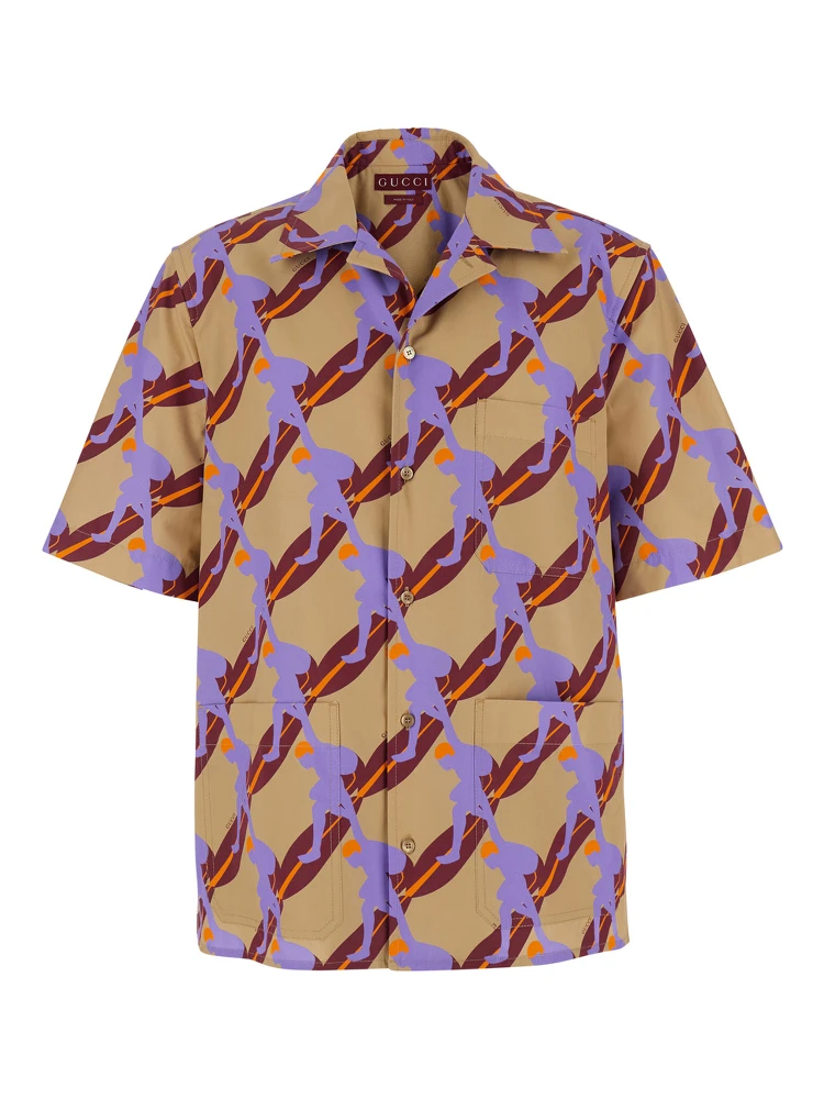 Multicolor Bowling Shirt with Cuban Collar and All-Over Print in cotton Man