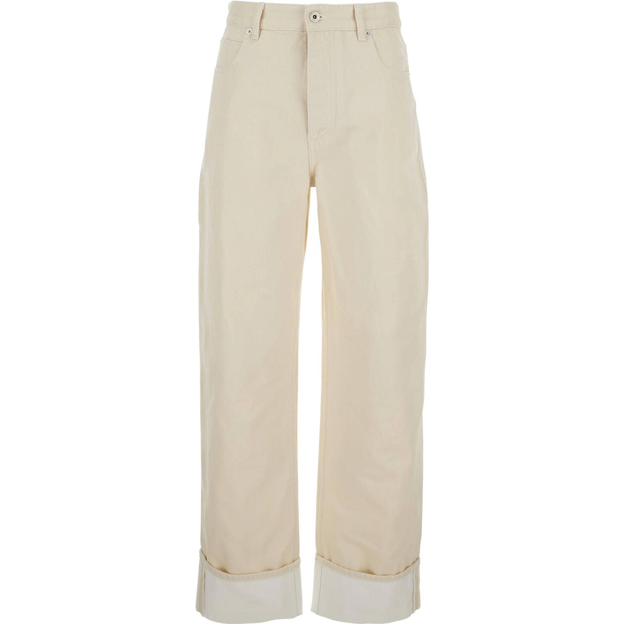White Jeans with Cuffs on the Edges and Removable Patch with Hare on the Back in Denim Woman