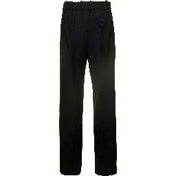 Black Straight Trousers with Coulisse at Waistline in Wool Twill Woman