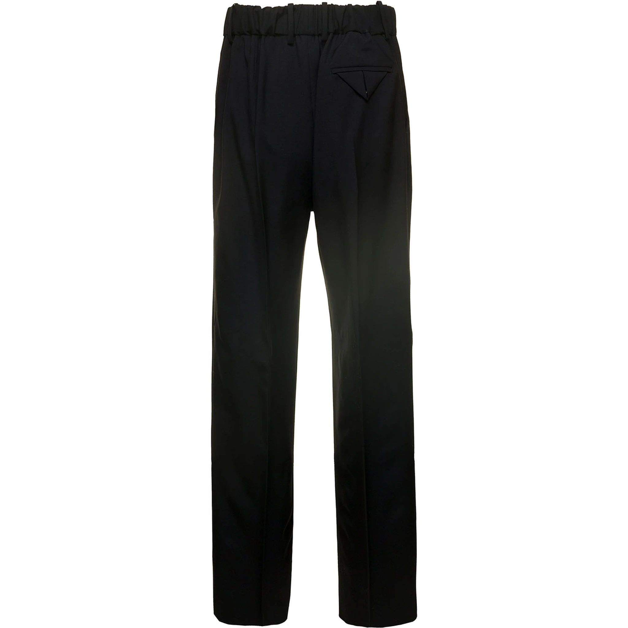 Black Straight Trousers with Coulisse at Waistline in Wool Twill Woman