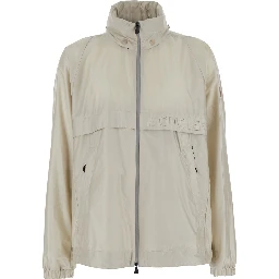Negara Beige Jacket with Logo Print on the Front and Removable Hood in Tech Fabric Man