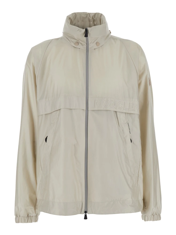Negara Beige Jacket with Logo Print on the Front and Removable Hood in Tech Fabric Man
