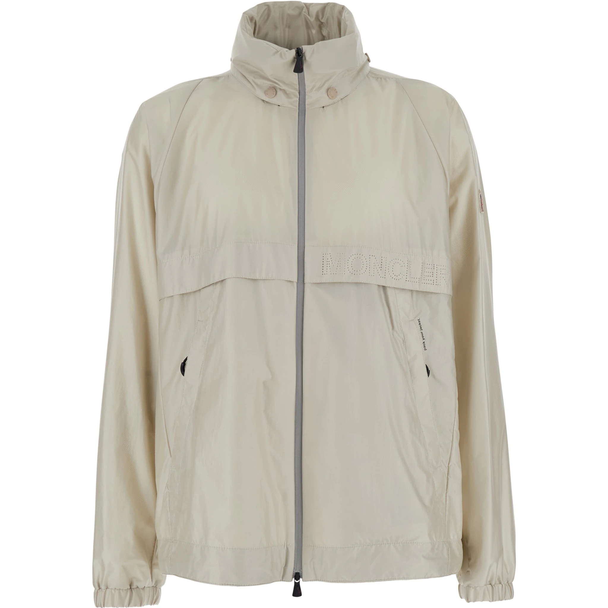 Negara Beige Jacket with Logo Print on the Front and Removable Hood in Tech Fabric Man