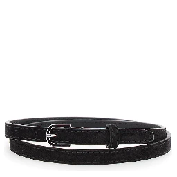 Brown Belt with Embossed Logo Detail and Adjustable Buckle in Suede Woman